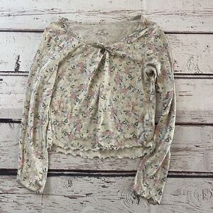Primark Cares Floral Ribbed Long Sleeve Crop Top Tee Size‎ XS